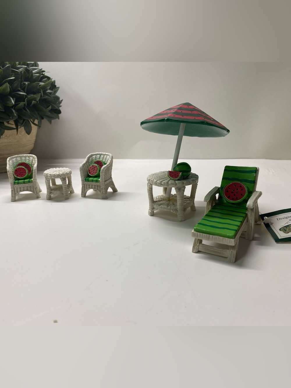 Vintage Collectible Miniatures Watermelon Patio Furniture Set Garden Dollhouse